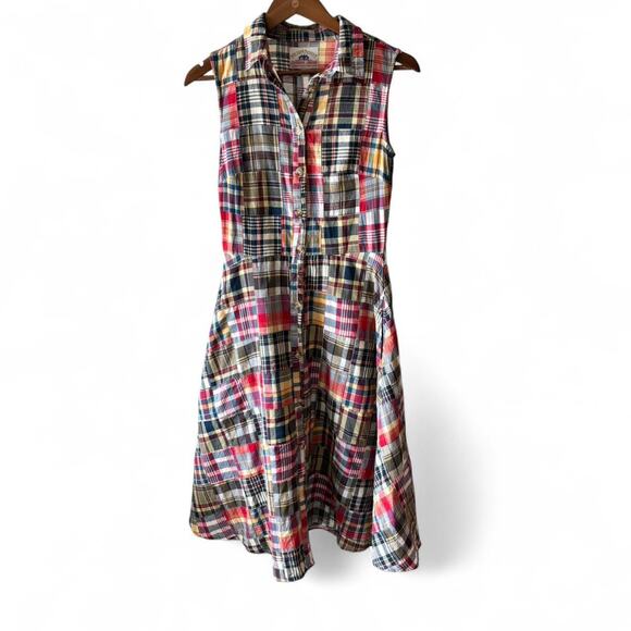 Kiel James Patrick Madras Patchwork Shirt Dress Summer Soirée Size 0 - Picture 1 of 7